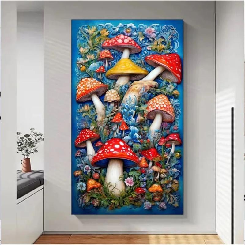 Paesaggio di Funghi Colorati 5D Fai da Te Kit Pittura Diamante Rotondo Completo Mosaico Artistico Ricamo Diamante, Decorazione per la Casa