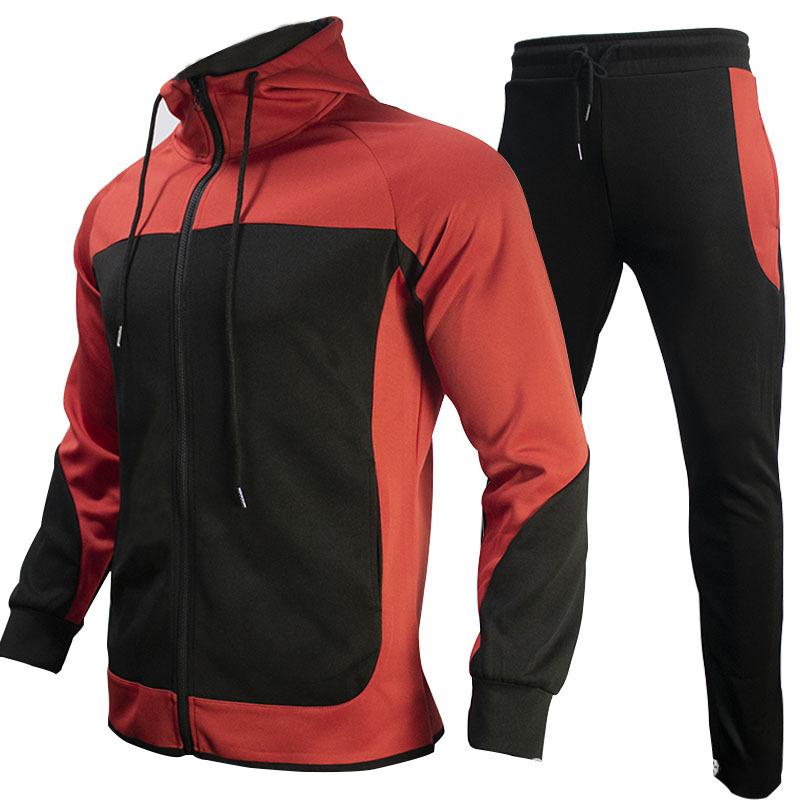 Men's Contrast Color Sweater Two-piece Hooded Autumn Jacket Sportswear Casual Clothes Suit