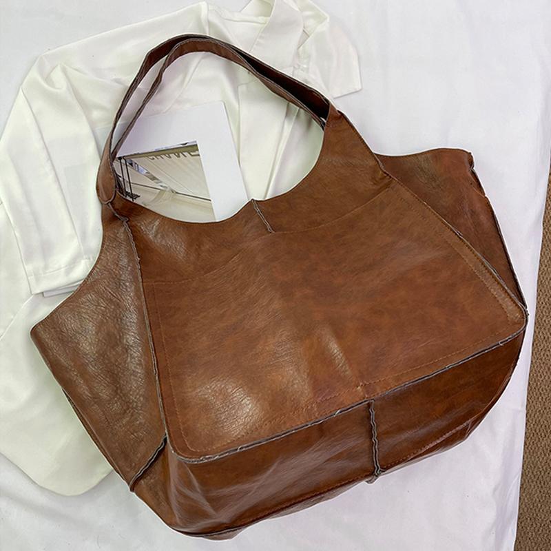 Retro Handmade Big Beach Tote Bag High Capacity Shoulder Solid Color Multifunction Handbags for Ladies