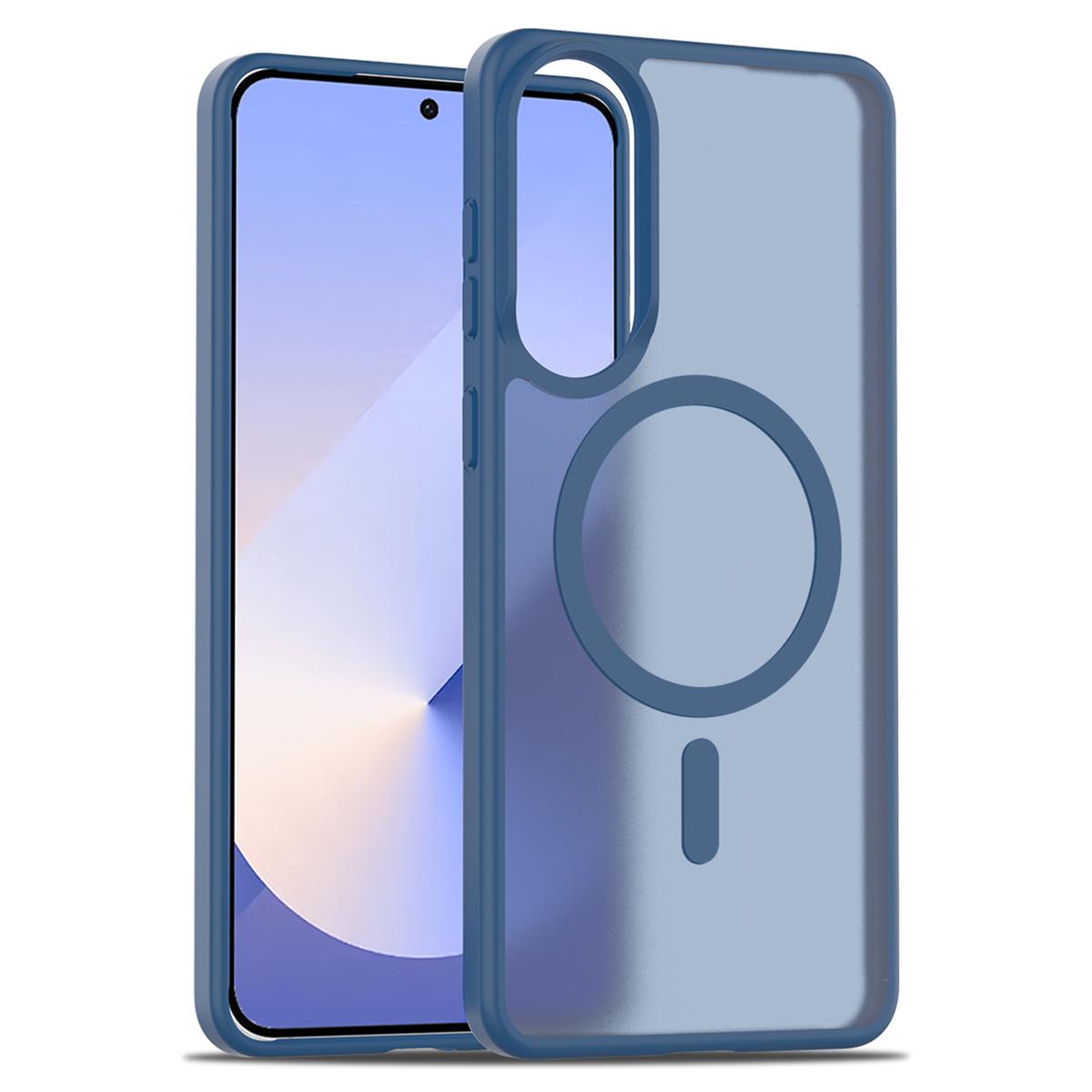 

For Samsung Galaxy S25 Edge Case Compatible with MagSafe TPU Frame Acrylic Back Phone Cover Skin Touch Blue