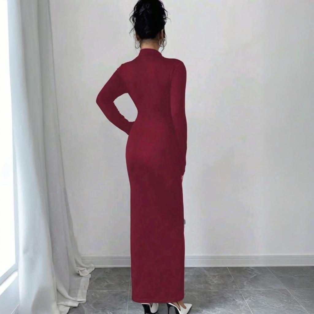 2025 Spring Women's Solid Color Zipper Waist-Hugging Fashion Dress