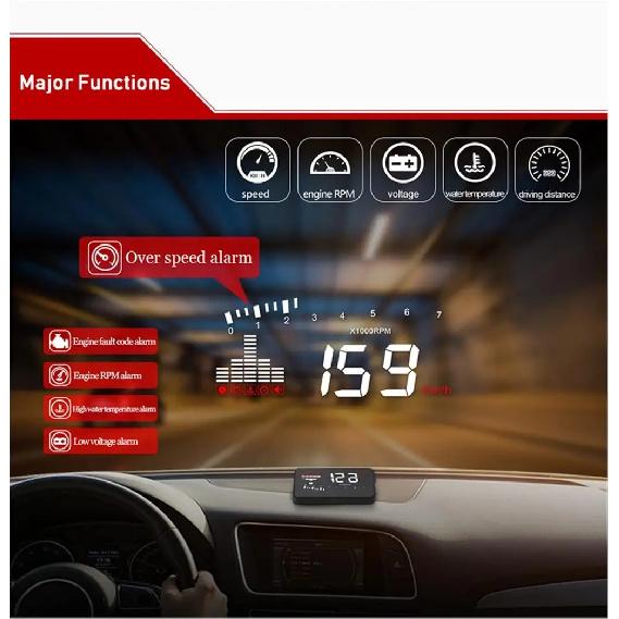X5 OBD2 HUD Car Head Up Display Digital Speedometer On Board Computer Windshield Projector Water Temperature Voltage