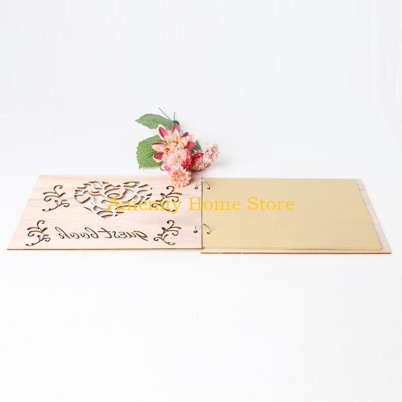 F26C Guest Book Heart Wooden Guestbooks Message Scrapbook Albu
