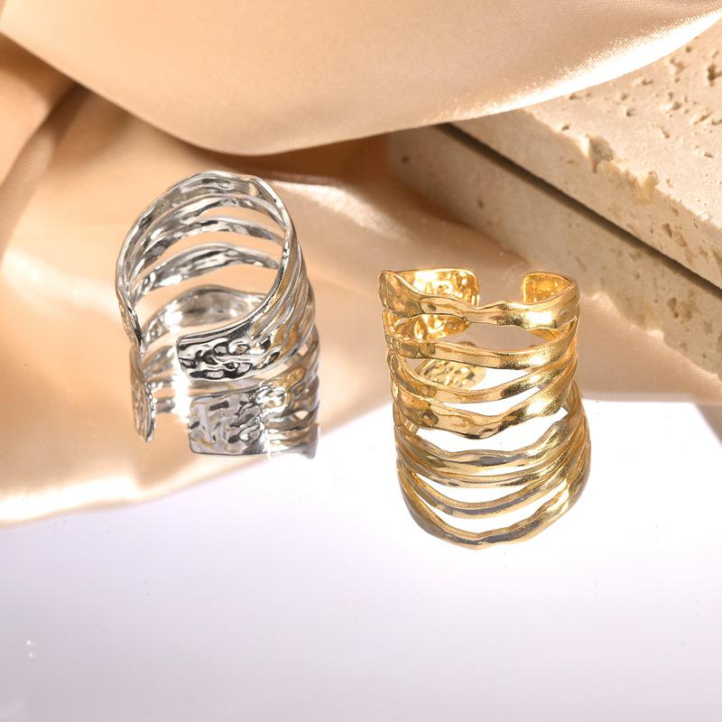 18k Stainless Steel Ring with Cross-border Irregular Lines - Retro, Simple, and Artistic.