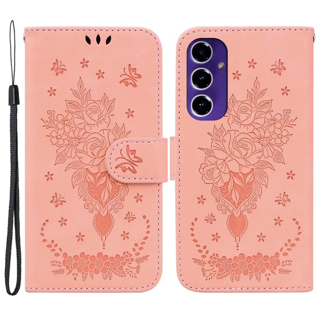 Wallet Phone Stand Case for Samsung Galaxy S24 FE PU Leather + TPU Phone Cover with Butterfly Flower Imprinted Pattern