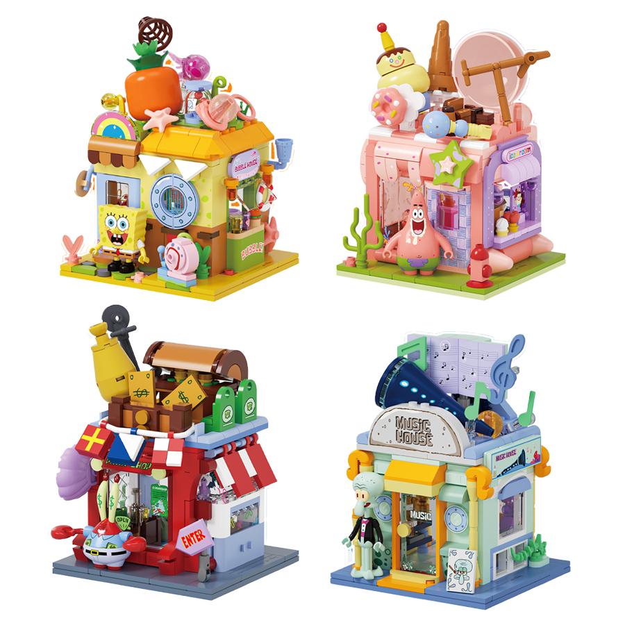 Cartoon Anime Street View Building Blocks DIY Toys Bricks Game Assembled Kids Toys Birthday Gifts Desktop Ornaments