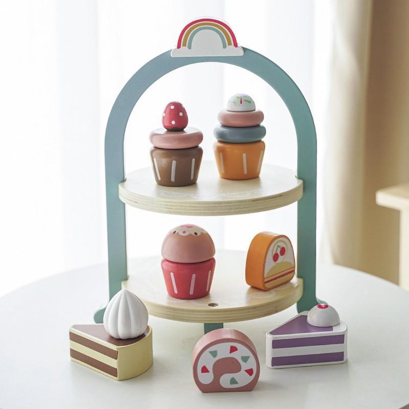 Customized Simulation Play House Tea Set Dessert Set, Kindergarten Playground Role-Playing Early Education Wooden