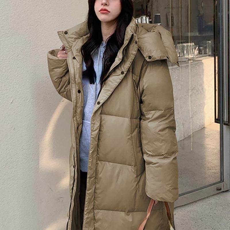 Vielleicht New Solid Color X-Long Straight Winter Coat Women Parkas Clothes Casual Hooded Warm Winter Jacket Female Outerwear