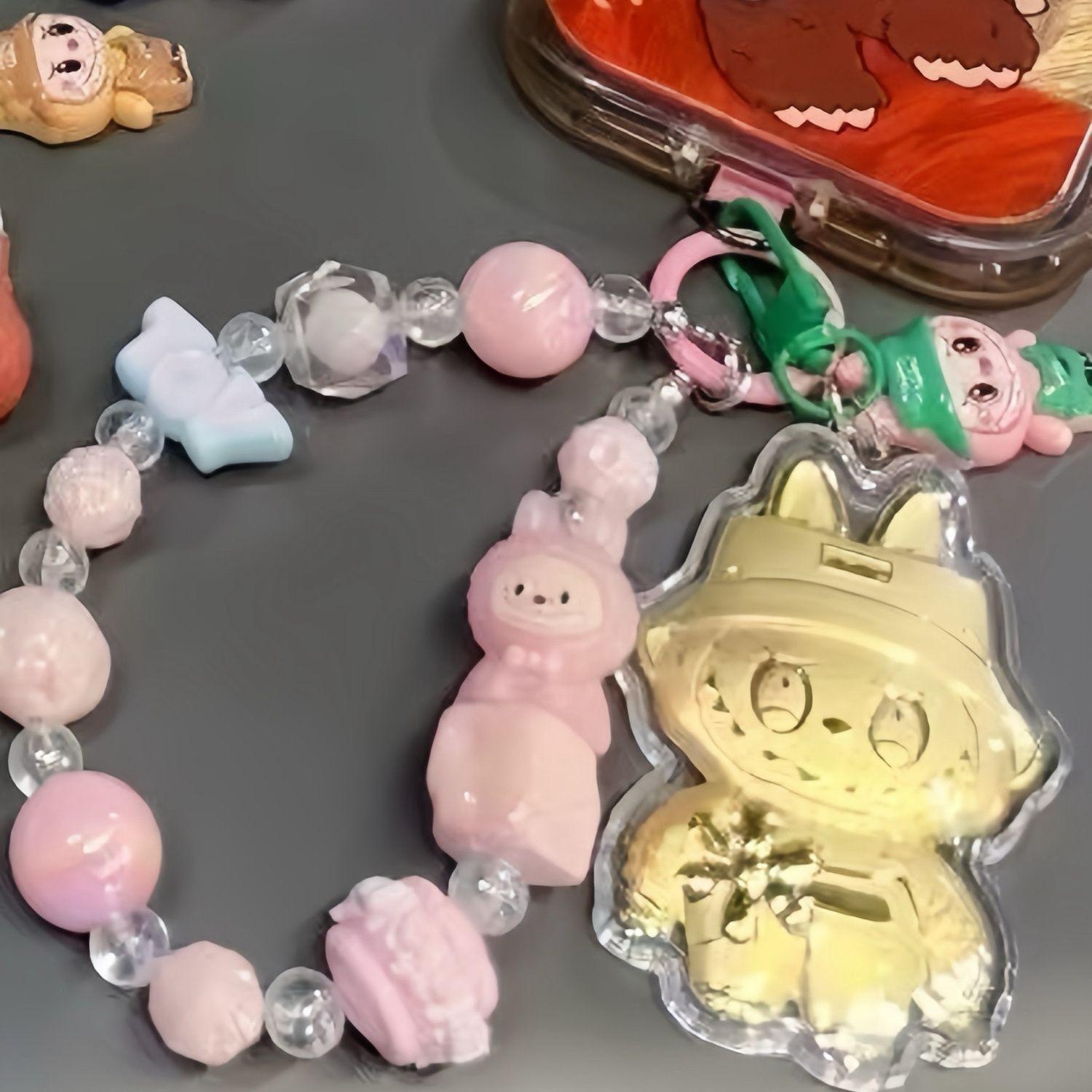 

Mobile Pendant Labubu Bag Keychain Labubu Pendant Cute Cartoon Bag Pendant Gift for Girlfriend рожевий