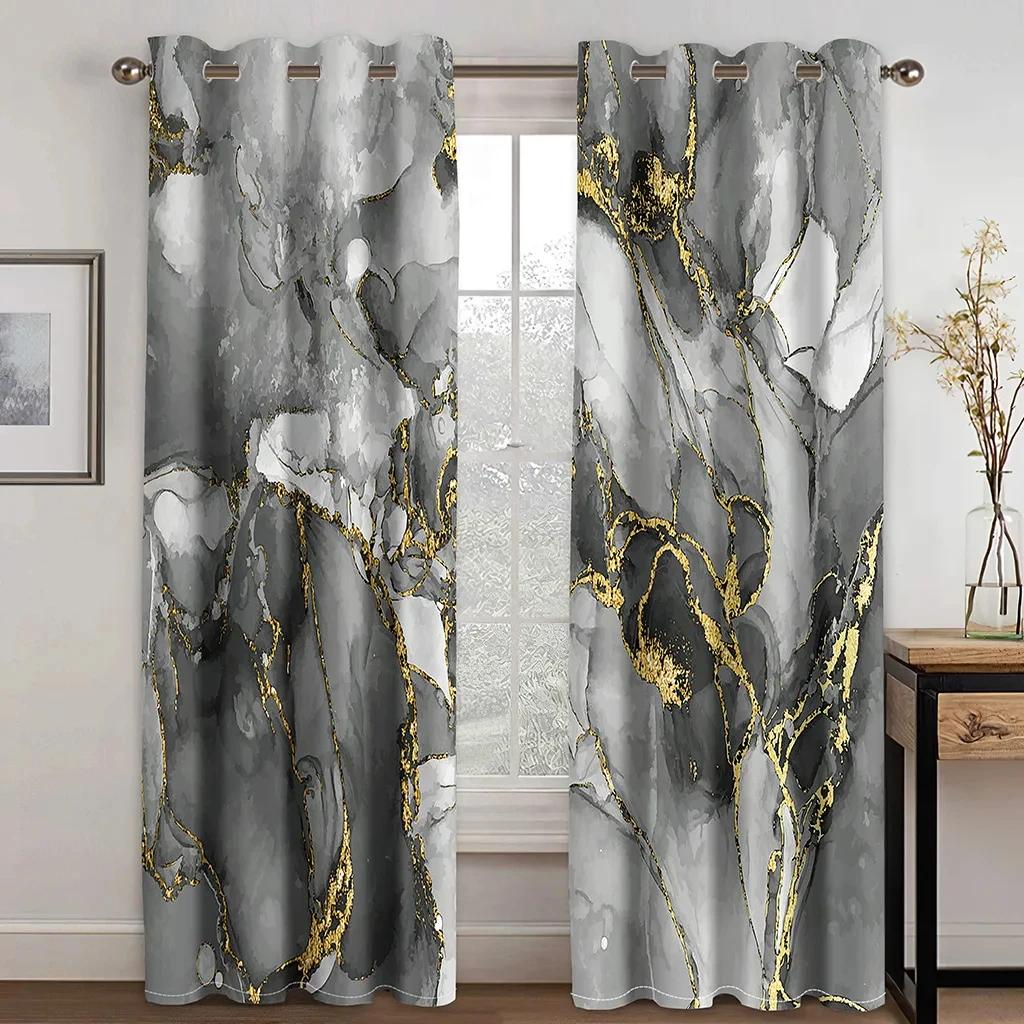 3D Blue Gold Dali Texture Curtains European Luxury Home Decor Shading Curtains 2 Panels Living Room Bedroom Window Curtains