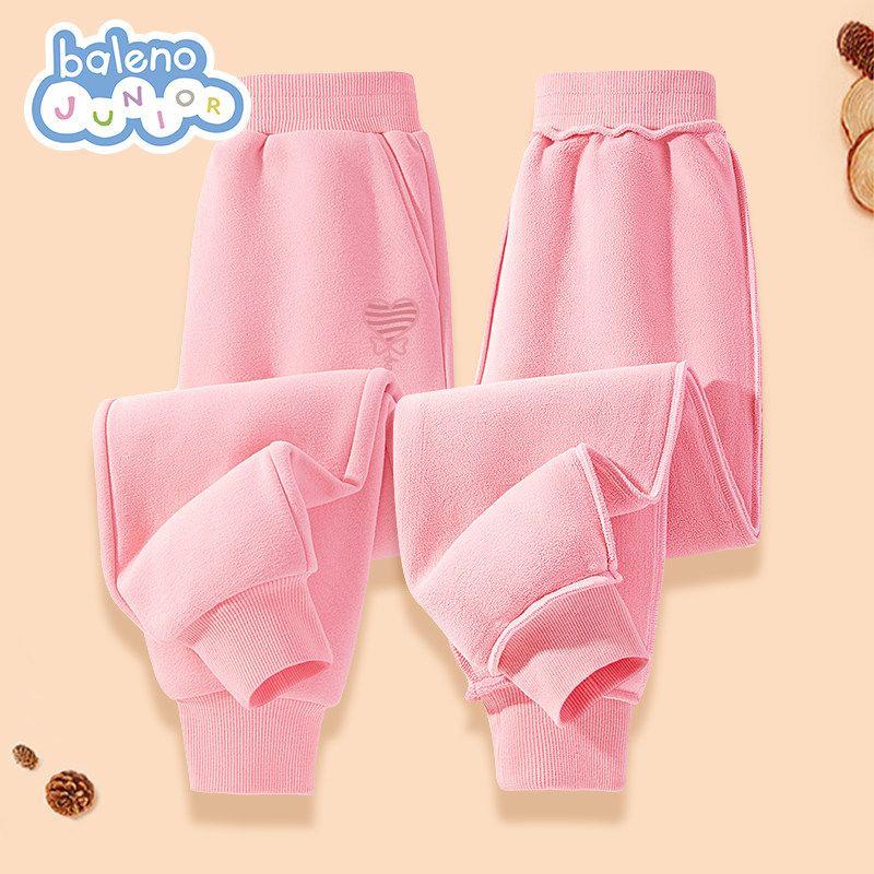 Baleno Girls' Fleece-Lined Pants, Children's Thickened Integrated Fleece Warm Sweatpants, Little Girls' Winter Cotton Pants