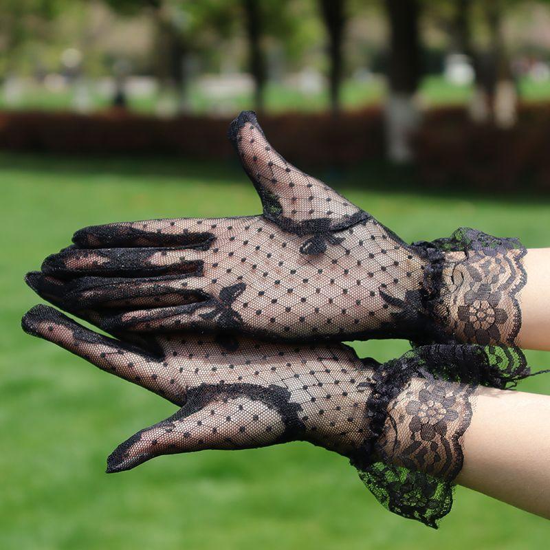 

Lace Gloves Women s Thin Breathable Short Finger Black Sexy Elegance for Cheongsam K-style Wedding White Sun Protection Black One size