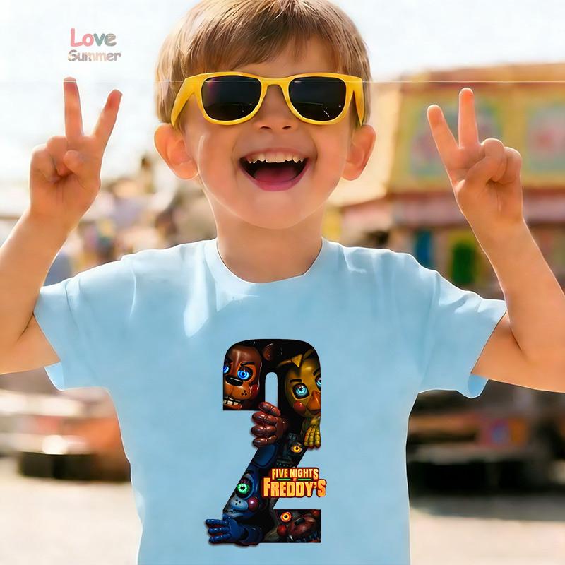 Camiseta infantil unisex de Five Nights at Freddy's para niños y niñas, cuello redondo, manga corta, estilo casual, perfecta para la primavera de 2026 y para uso diario.