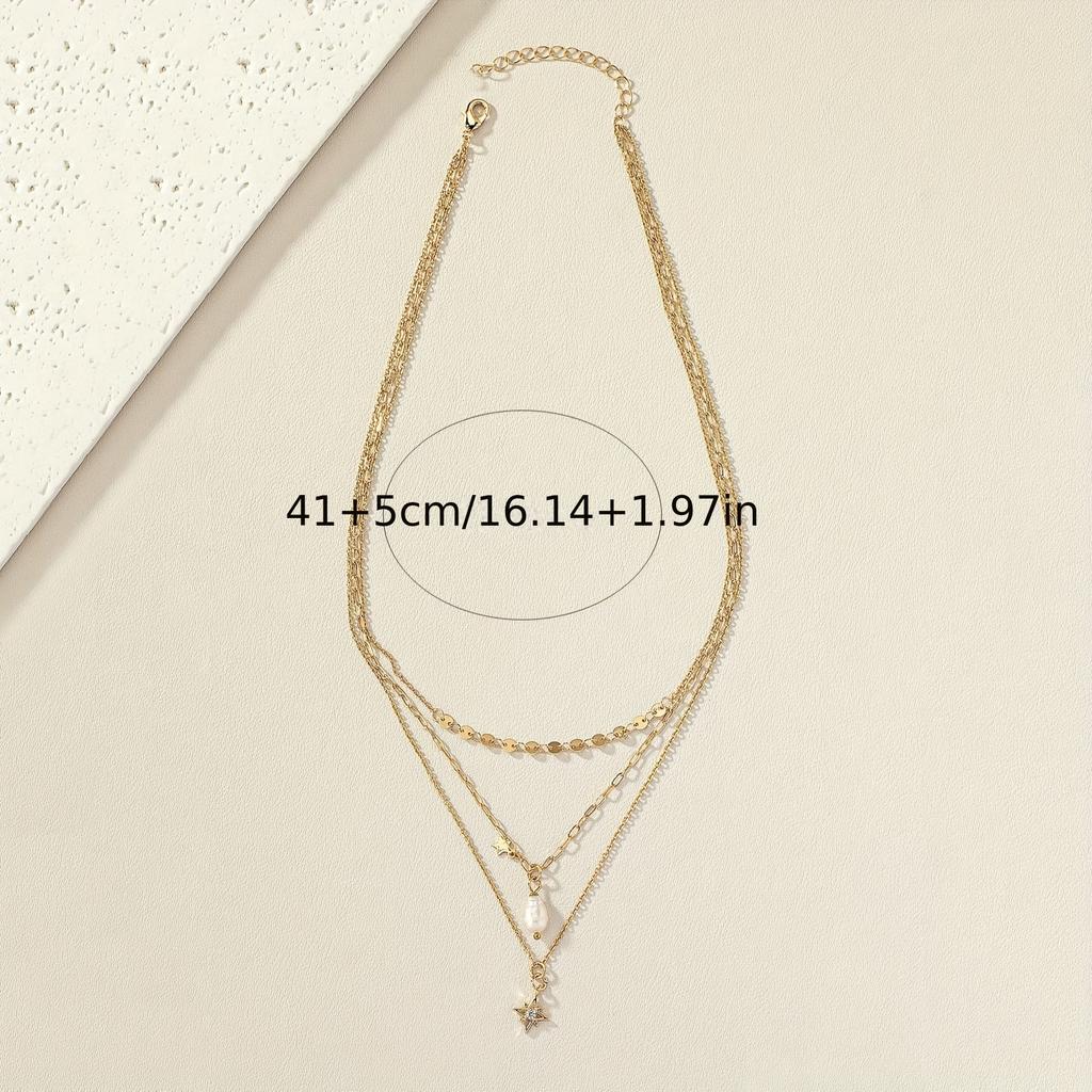 A Multi-layer Golden Yellow Disc Pearl Inlaid with Diamonds, Five-star Water Drop Pearl Starlight Gift Necklace, Fashion Temperament