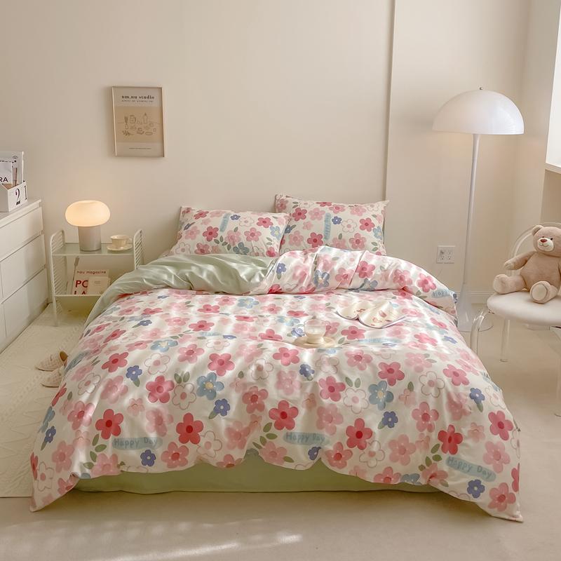 3Pcs Vintage Floral Plaid Pattern Duvet Cover Set 100% Cotton Ultra Soft Comforter Cover with Zipper Flowers Queen Bedding Set