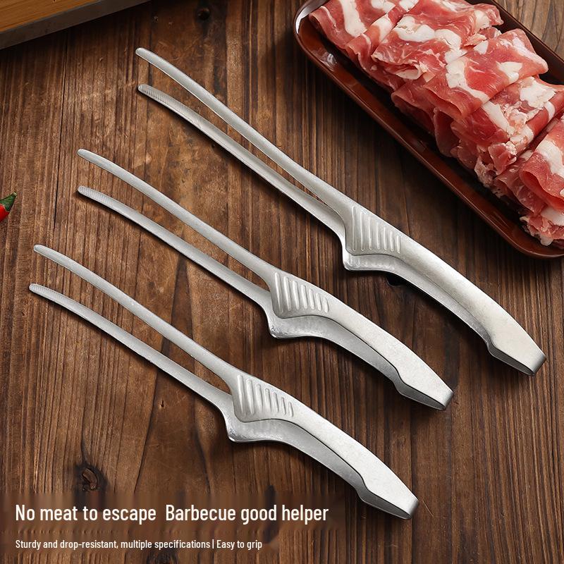 Retro Korean Style 304 Stainless Steel BBQ Grill Tongs with Round and Sharp Heads for Self-Service Restaurants
