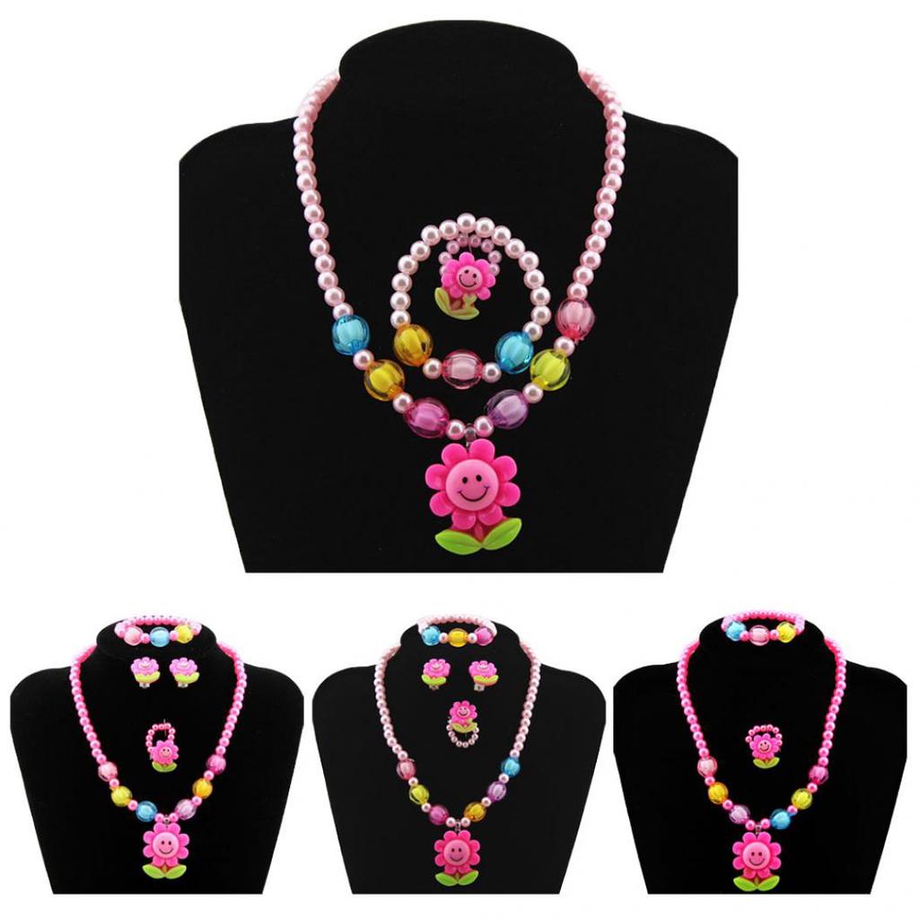 Fashion 5Pcs Baby Girls Jewelry Set Sunflower Necklace Bracelet Ear