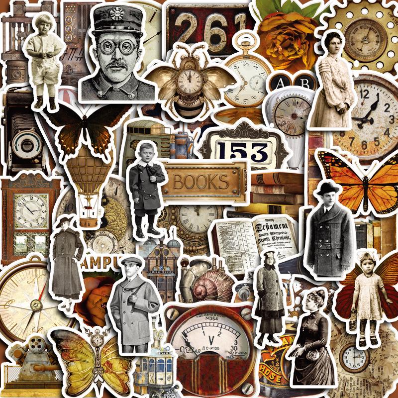 Retro Character Butterfly Journal Stickers - 50 Sheets with Phone Case Designs