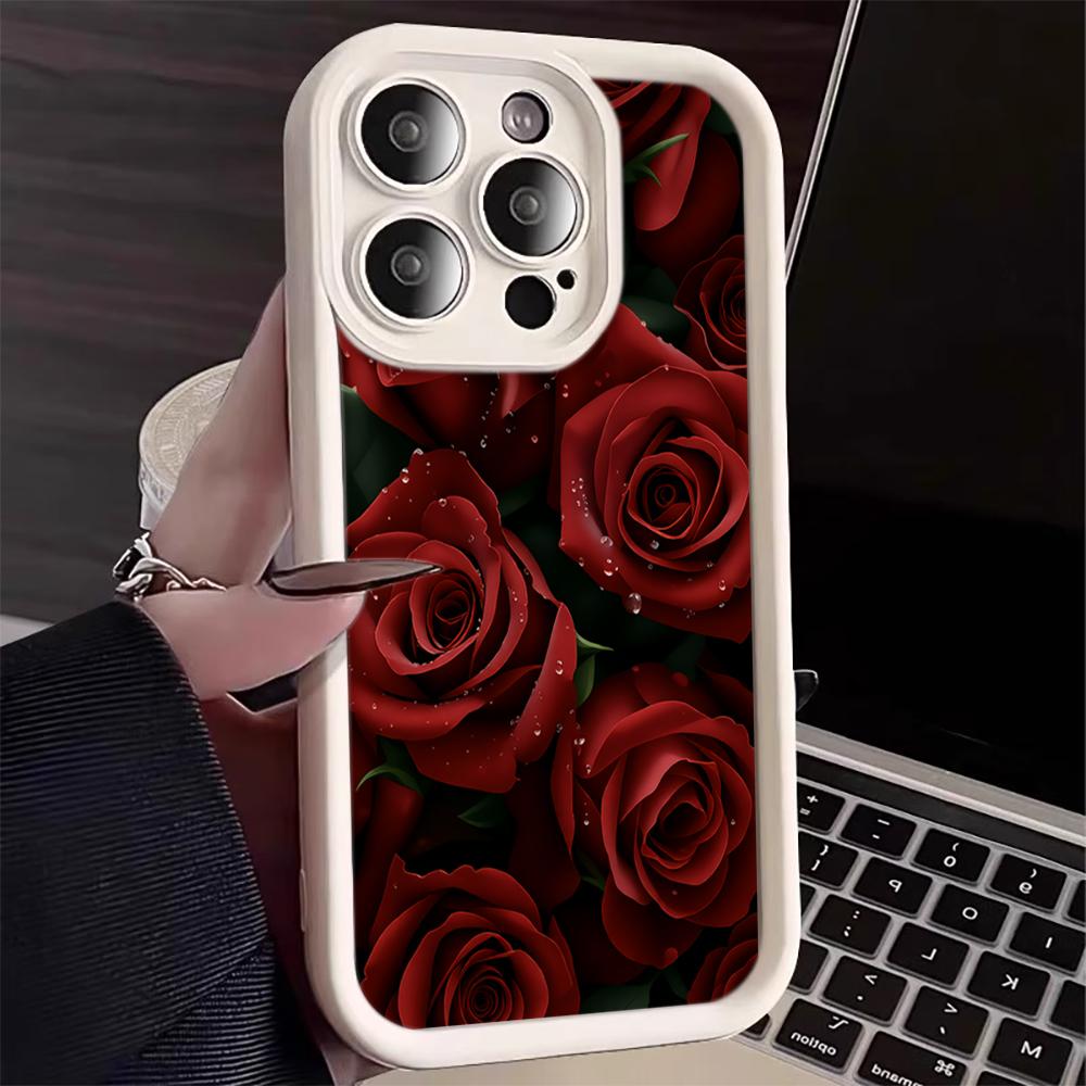 Romantic Red Rose Phone Case For iPhone 17 16 15 14 13 12 11 Pro Max For iPhone 16 15 14 7 8 Plus XS XR X Silicone Bumper Cover