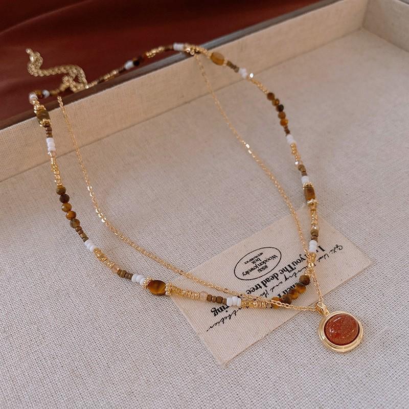 Sun & Stone Pendant Necklace - Titanium & Stainless Steel Clavicle Chain Jewelry