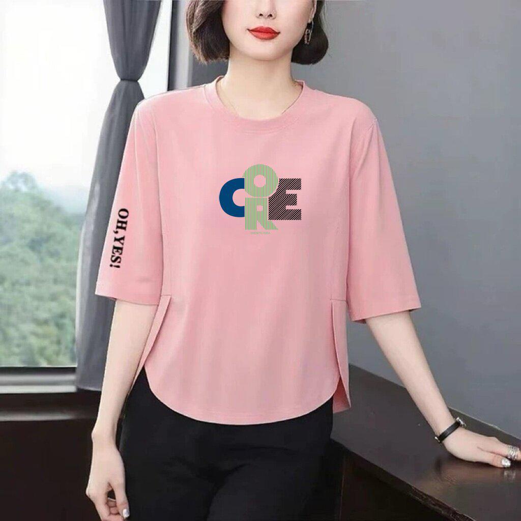 

Chic Letter Print Three-Quarter Sleeve Women s T-shirt: Flattering, Slimming, and Stylish Top for All Ages 2XL