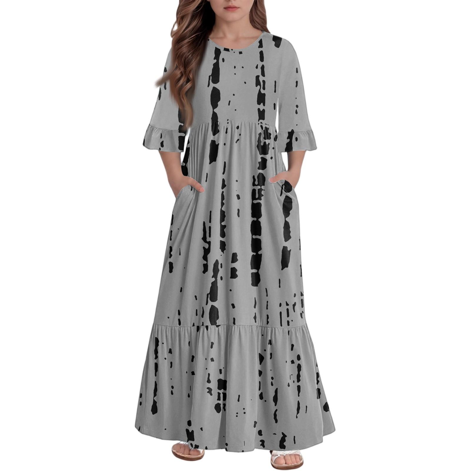 

Платье с многоярусными оборками для девочек - Макси с карманами, рукав 3/4 120