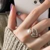 Elegant Geometric Heart Pearl Ring For Women Stylish Adjustable Open Finger Design