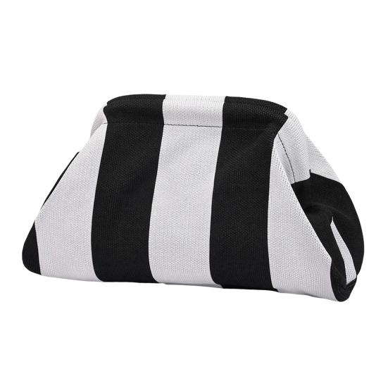 Lightweight Vacation Bag Women Woven Striped Clutch Purse, Large Capacity Kiss Lock Travel Makeup Organizer Cosmetic Pouch, Summer Beach Evening