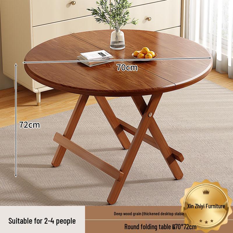 Compact Round Folding Dining Table: Portable Wooden Multi-functional for Small Spaces and Outdoor Use.
