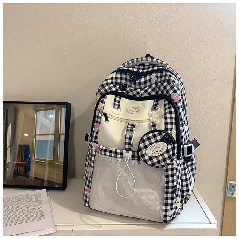 Fresh, Sweet and Cute Two-dimensional Plaid Backpack for Junior High School Students, Contrasting Colors, Large-capacity Backpack.