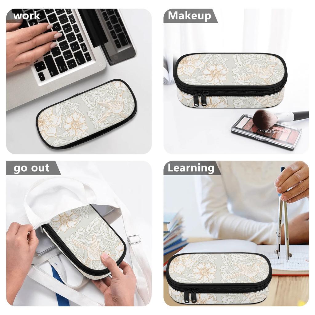Pencil Bag Printed Strong Polyester Fabric Zip Around Closure with Main Compartment Mesh Pocket and Pen Slots for Boys Girls