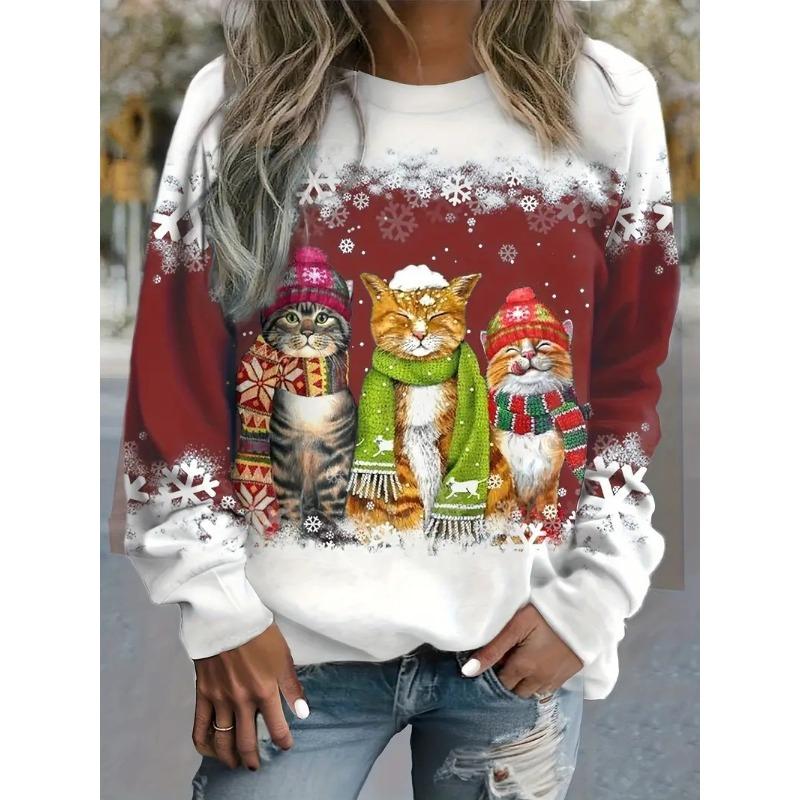 

Рождественский снеговик Модный пуловер с круглым вырезом и длинными рукавами, удобный, повседневный, свободного кроя, больших размеров для женщин 6XL