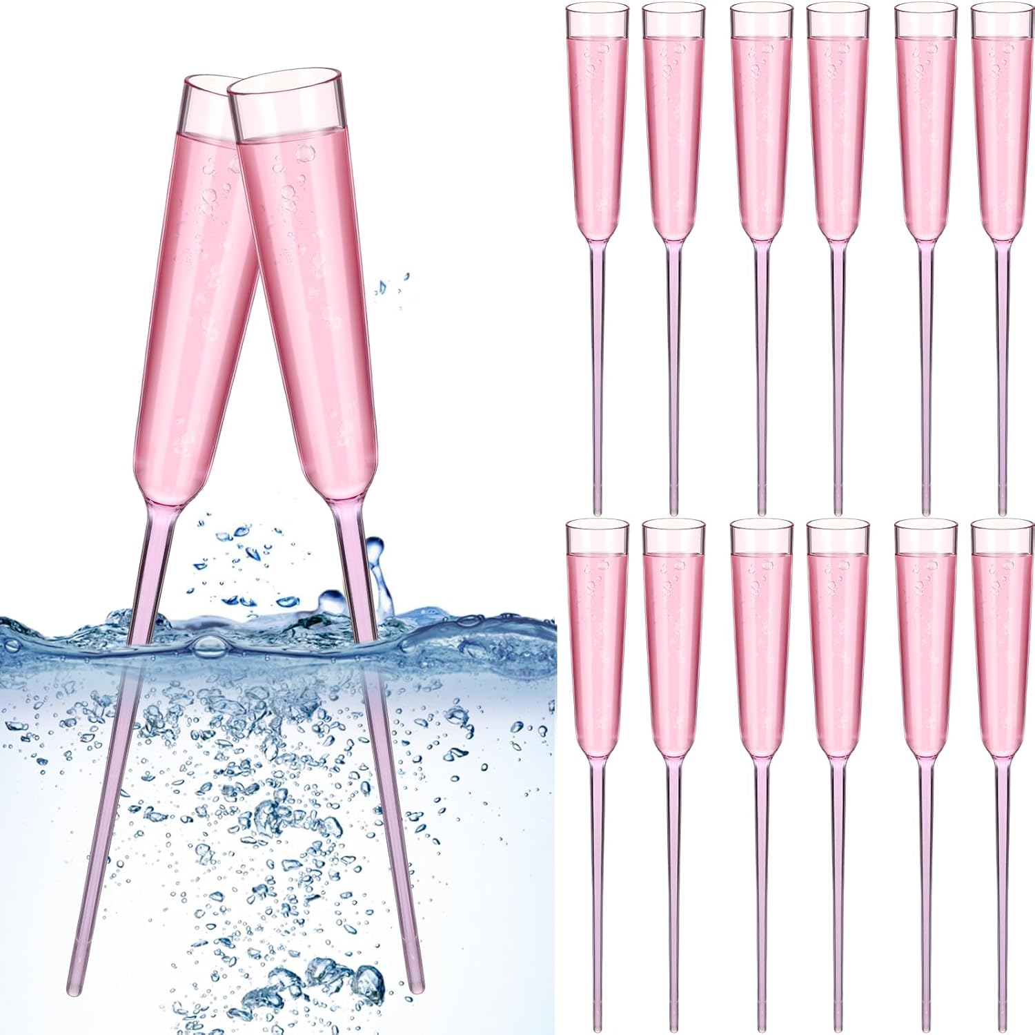 

12 Pcs Floating Champagne Flutes 6oz Acrylic Wine Glasses with Long Stem for Beach Party, Wedding, Birthday розовый