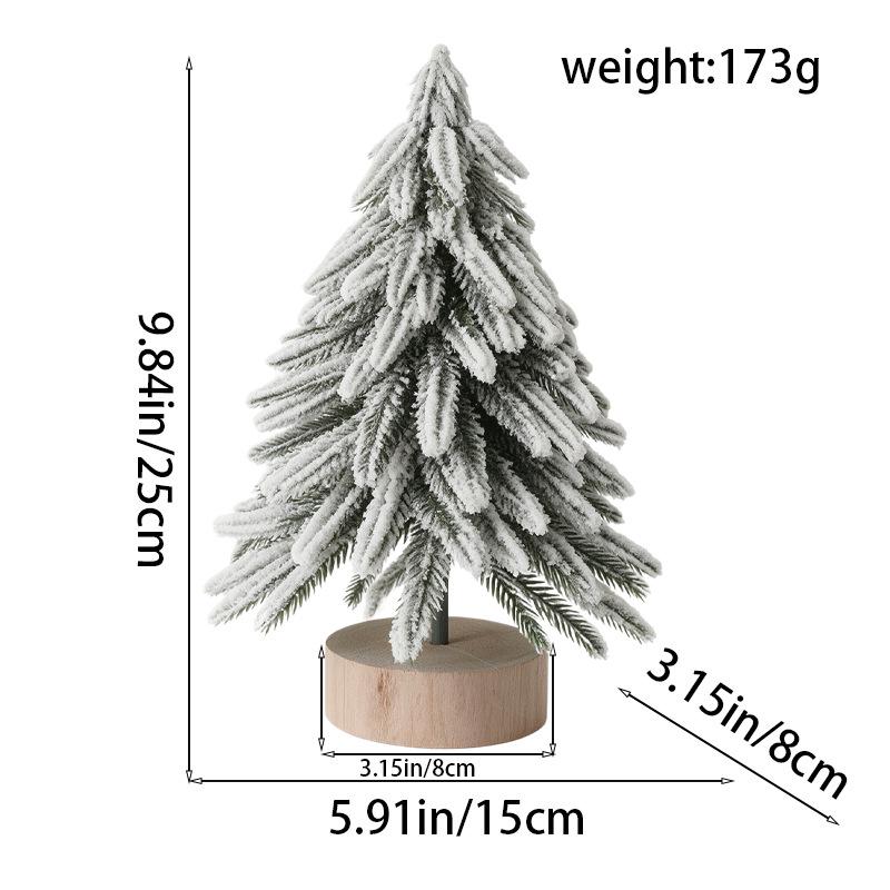Mini Snowy Cedar Christmas Tree with Round Wood Base - Desktop Ornament