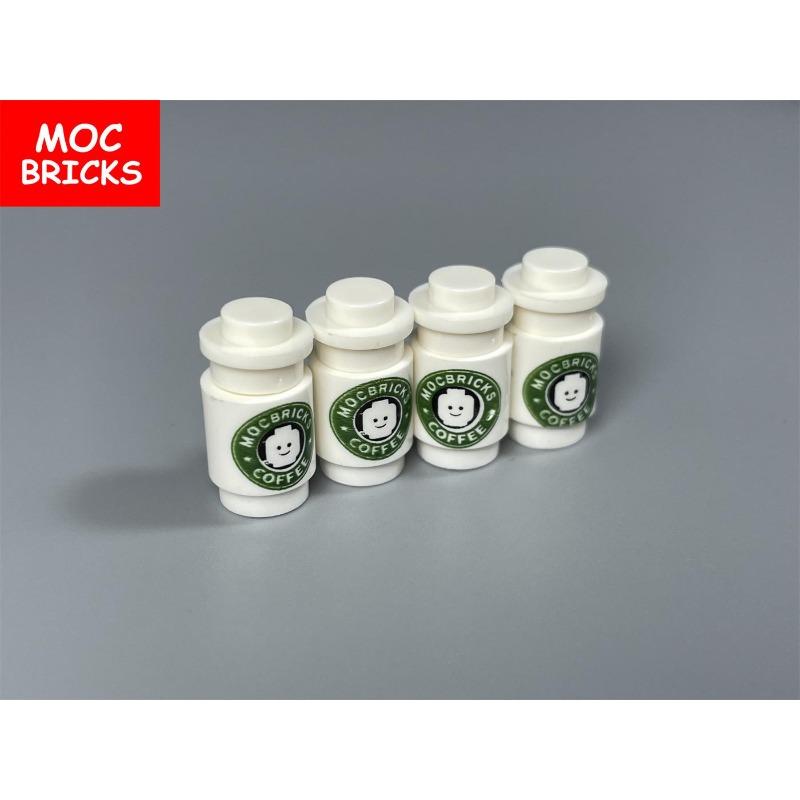 10pcs MOC Bricks Cofffe Bottle Cup Round Brick 1x1 Printed Part Model Assembled Toy Christmas Gift For Children Adult