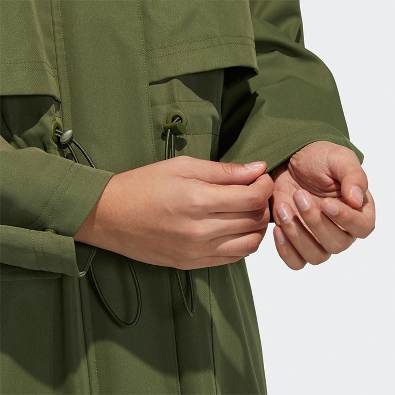 adidas Tech Long Hooded Jacket Fleece Lined Windbreaker Casual Outdoor Outerwear Women Military Green GP0632