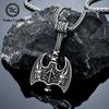 Norse Viking Warrior Stainless Steel Axe Pendant Necklace for Men with Leather Cord