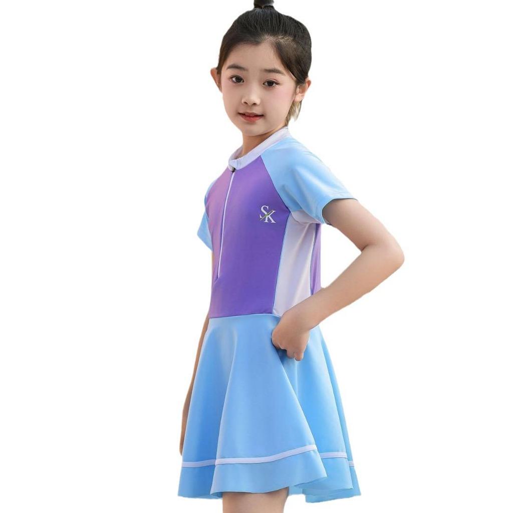 Girls' Sporty One-Piece Skirt Style Swimsuit for Training and Hot Springs