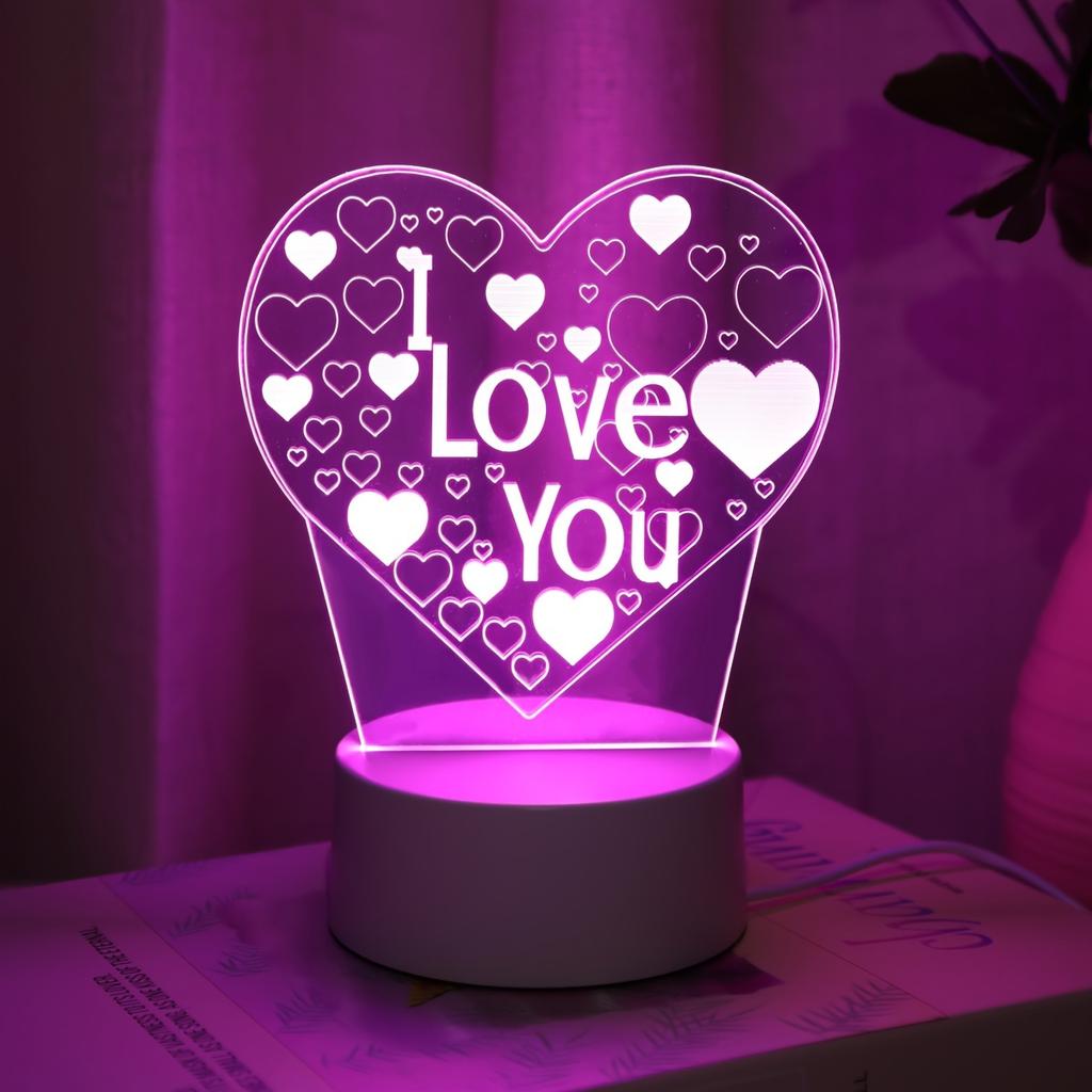 1pc Pink Light Loveyou 3D Night Light, Sweet Show Love LED Light, Bedroom Room Decoration, Atmosphere Light