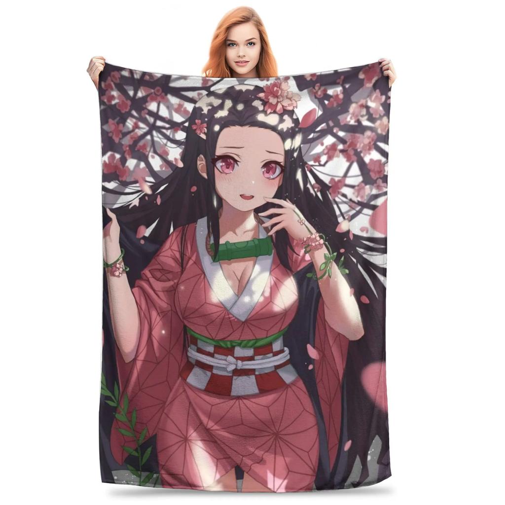 Nezuko Demon Slayer Blankets Fleece All Season Portable Lightweight Thin Throw Blanket for Bedding Couch Bedspread