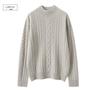 Women's Solid Color Twisted Flower Cable Knit Cashmere Sweater, Thickened Half-High Collar Slim Fit Base Layer Top