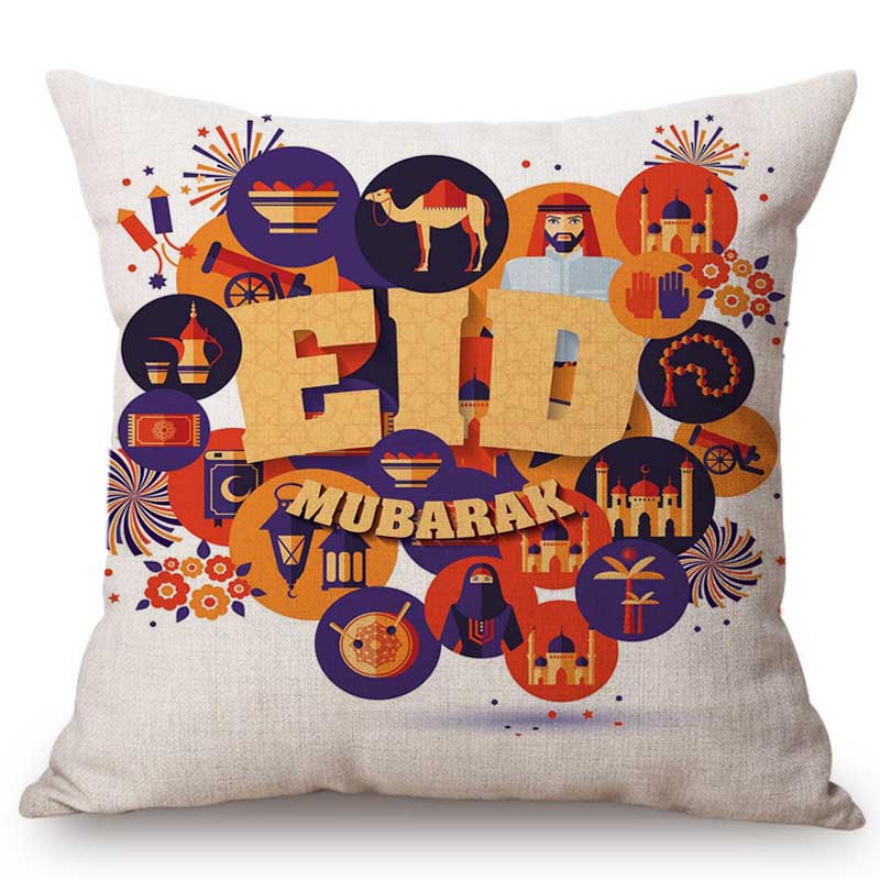 Muslim Ramadan Kareem Eid Mubarak Festival Home Decoration Sofa Cushion Cover Cartoon Hand Sketch Islam Mosque Throw Pillow Case