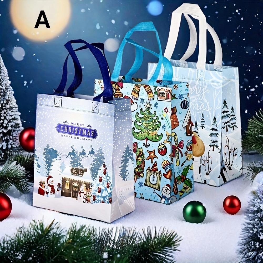 3Pcs  Christmas Gift Bags Assorted Sizes, Reusable Tote Bags with Handle, Non-Woven Christmas Bags for Xmas Party Favors