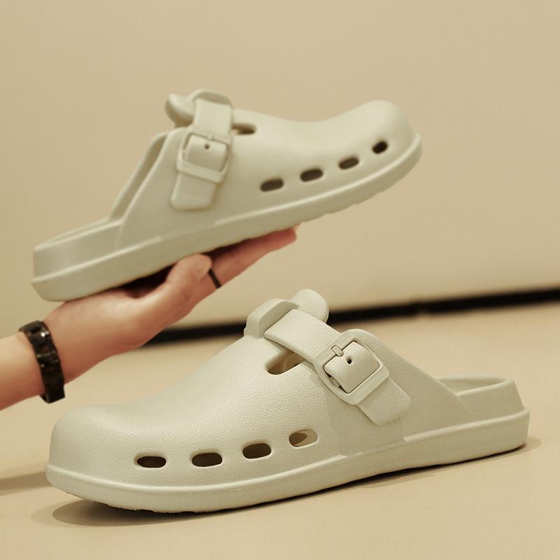 

Тапочки мужские 2025 новые летние повседневные дышащие для улицы пляжные для ходьбы по воде легкие ощущение ходьбы по говну пляжные дырявые туфли 38 хаки