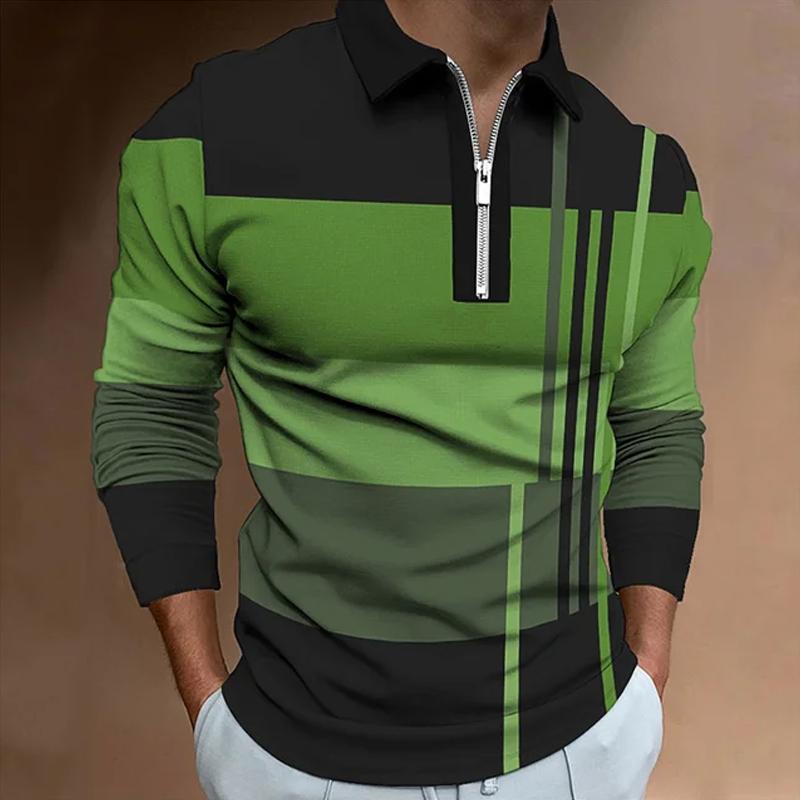 

Весенняя мужская рубашка поло на молнии с длинным рукавом, базовая блузка, футболка, повседневная футболка, мужская рубашка XL зелёный