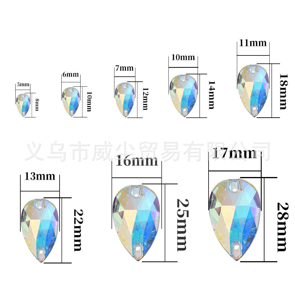 K9 Weichen Glass Boutique Hand-Sewn Drill Flat Bottom Double Hole Water Drop Flat Buckle Ab Special-Shaped Colored Diamond Diy/Double Hole Gem Drill
