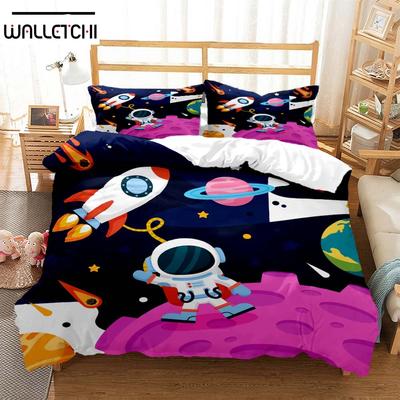 Cartoon Astronaut Digitaldruck Polyester Bettwäsche-Sets Kind Kinderbezüge Jungen Bettwäsche-Set für Teenager Bettwäsche-Set
