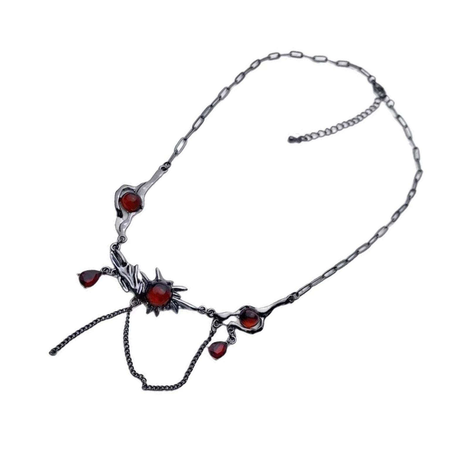 

Готическое ожерелье из сплава с красным цирконом и черными кисточками, модное украшение для вечеринки в ночном клубе для любителей моды