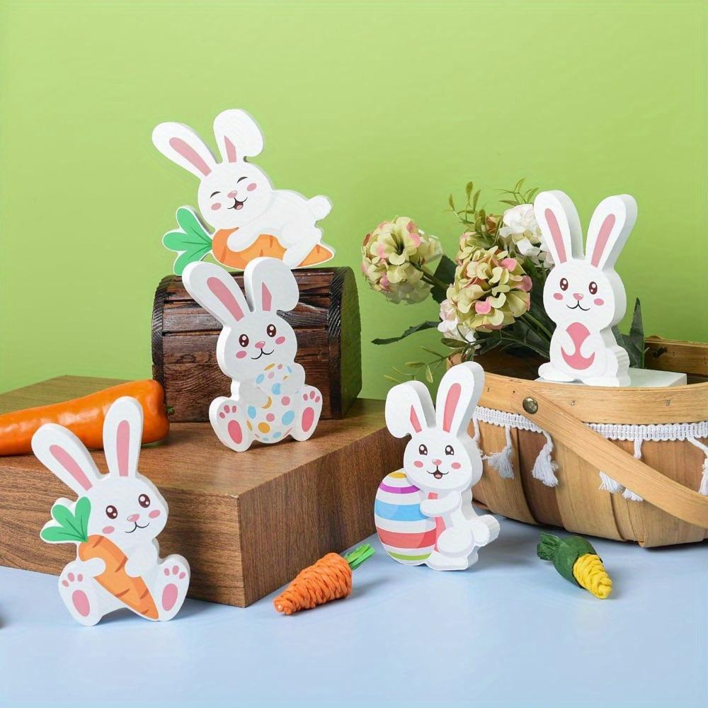 5 Stück/Set Holz Osterhase Dekoration Hasenform Holzschild Freistehender Hase Tischdeko