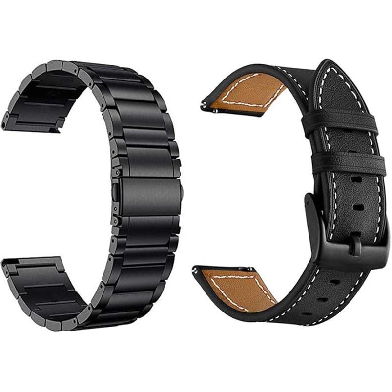 Yeejok Galaxy Watch 3 41mm Bands Leather+Metal for Men Women, Galaxy Watch Active 2 44mm Bands, 20mm Bands Replacement Compatible for Galaxy Watch 20mm Width